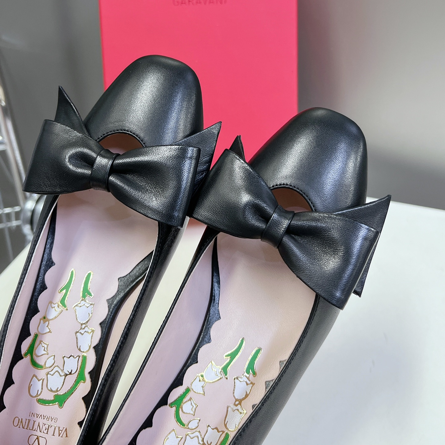 高仿Valentino*6W2S0LB蝴蝶結高踭鞋黑色4.5CM免檢版