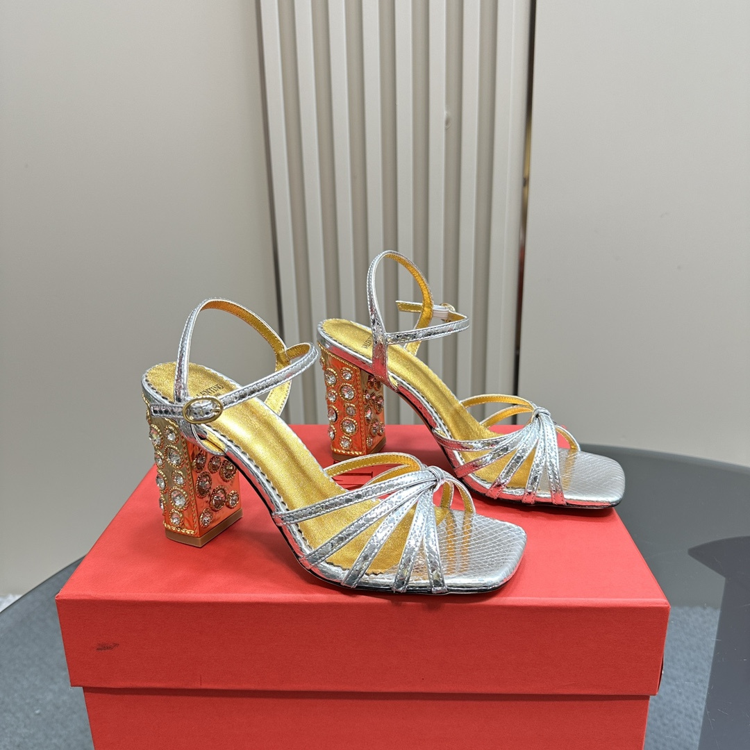 高仿Valentino*6W2S0LQ水鑽高踭鞋金銀色9CM免檢版