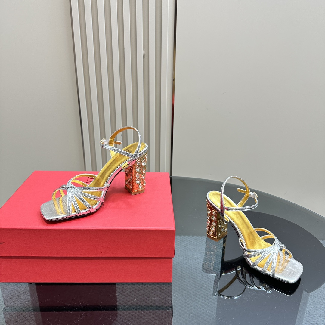 高仿Valentino*6W2S0LQ水鑽高踭鞋金銀色9CM免檢版