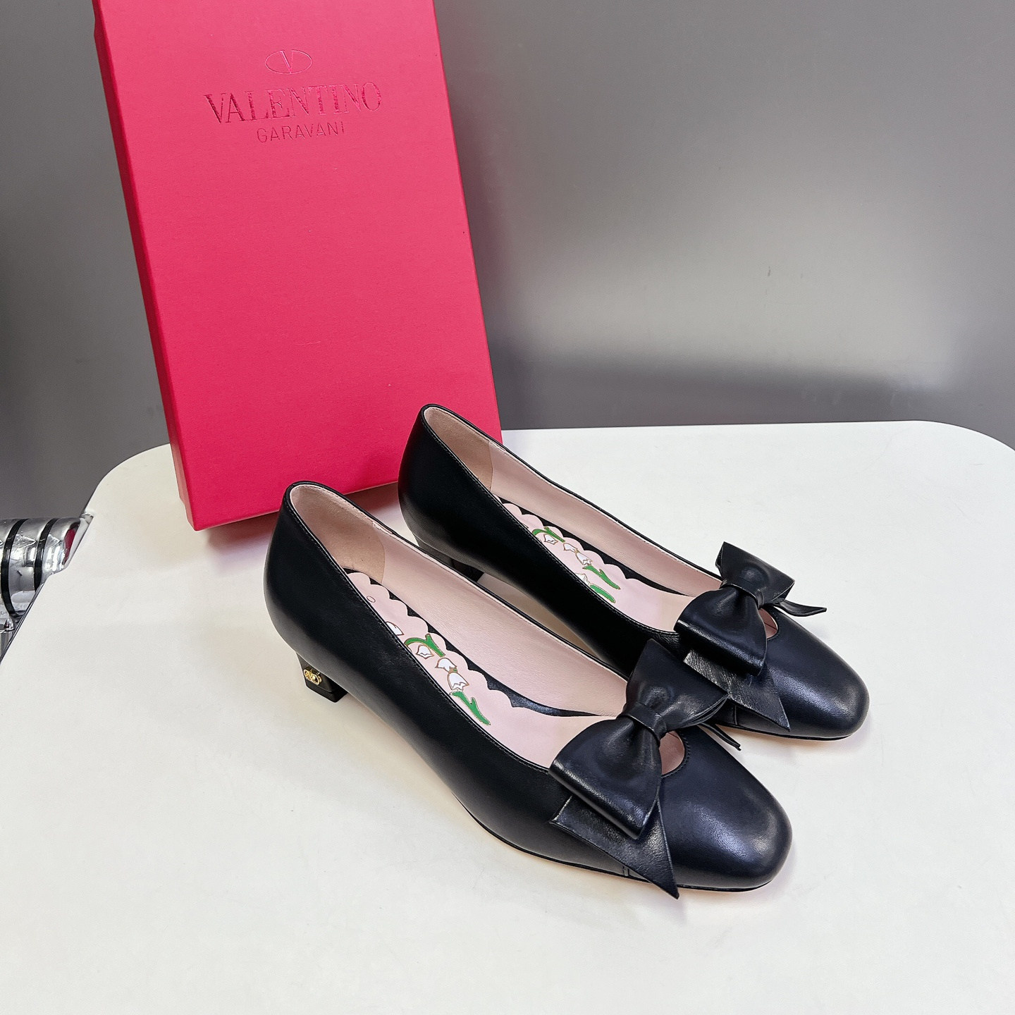高仿Valentino*6W2S0LB蝴蝶結高踭鞋黑色4.5CM免檢版