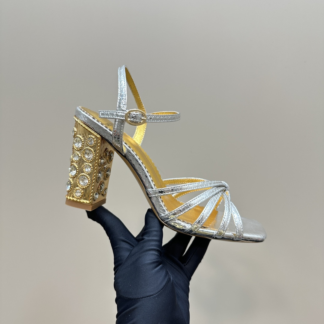 高仿Valentino*6W2S0LQ水鑽高踭鞋金銀色9CM免檢版
