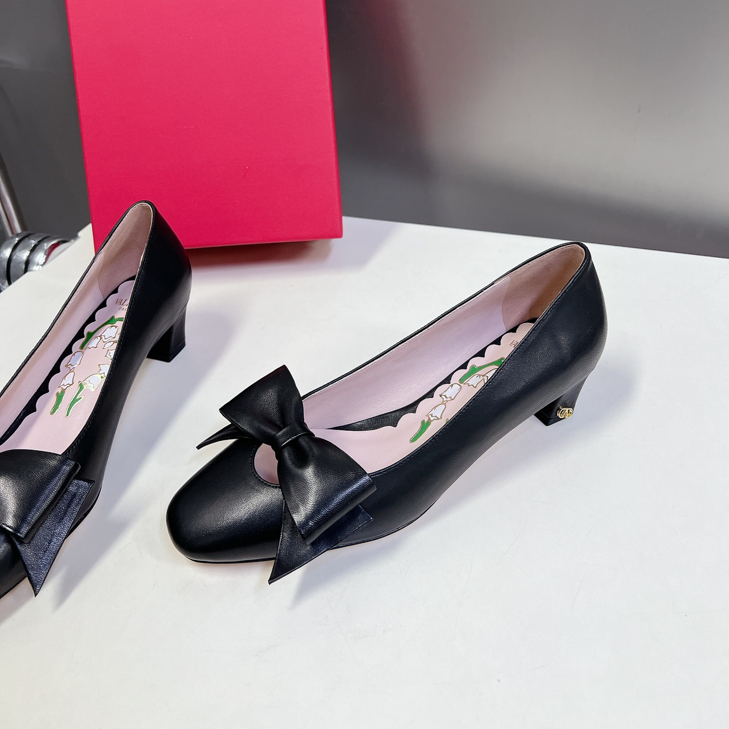 高仿Valentino*6W2S0LB蝴蝶結高踭鞋黑色4.5CM免檢版