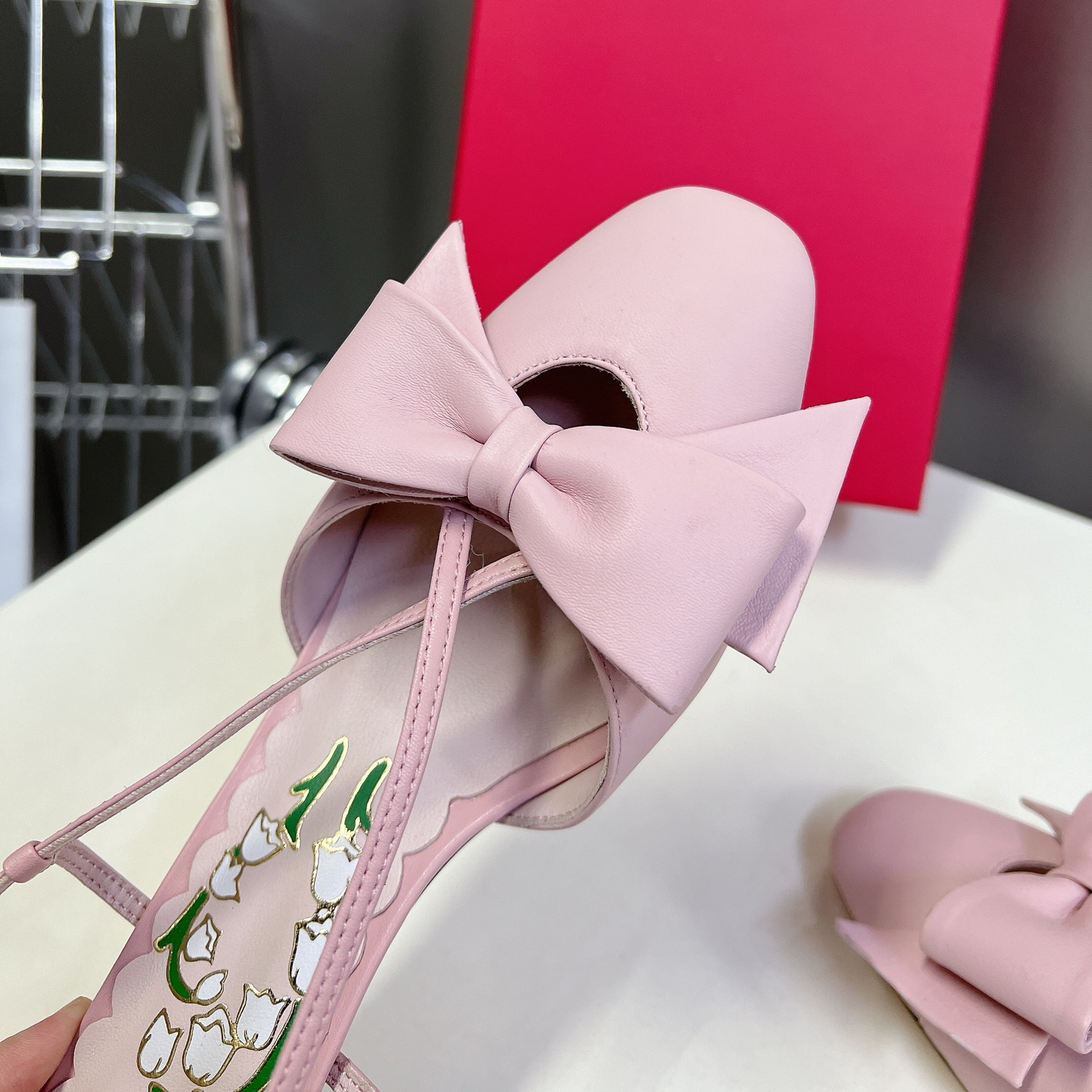 高仿Valentino*WS0LB6B蝴蝶結塔扣涼鞋粉色4.5CM免檢版
