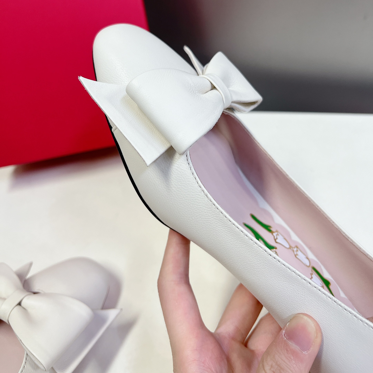 高仿Valentino*6W2S0LC蝴蝶結高踭鞋白色4.5CM免檢版