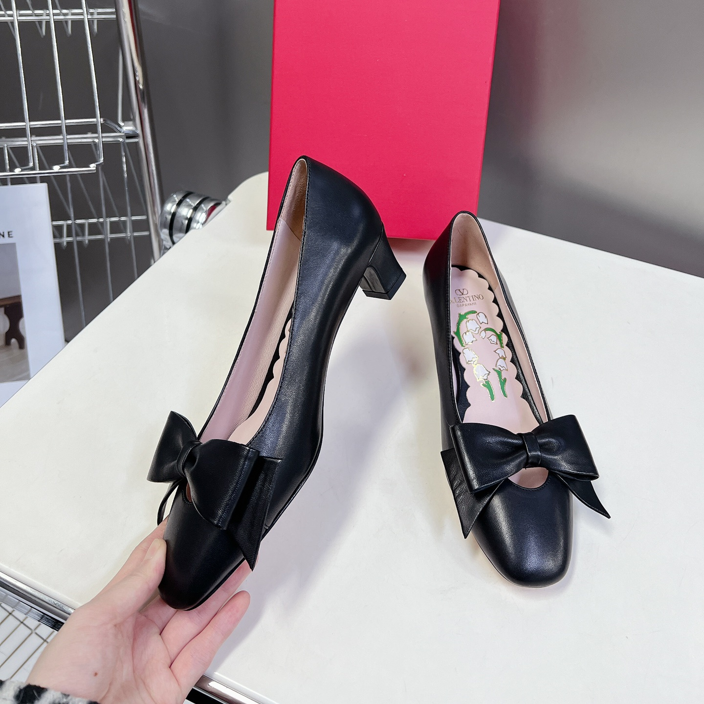 高仿Valentino*6W2S0LB蝴蝶結高踭鞋黑色4.5CM免檢版