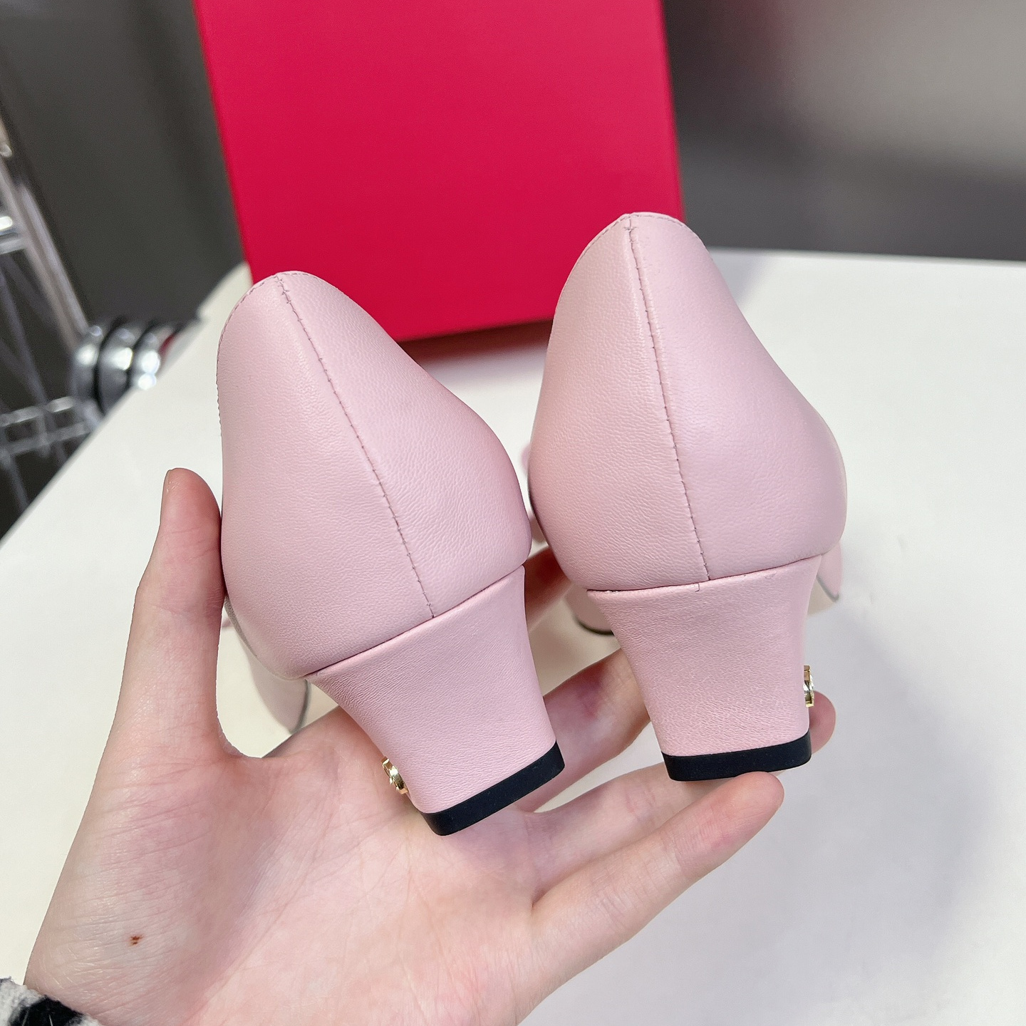 高仿Valentino*6W2S0LA蝴蝶結高踭鞋粉色4.5CM免檢版