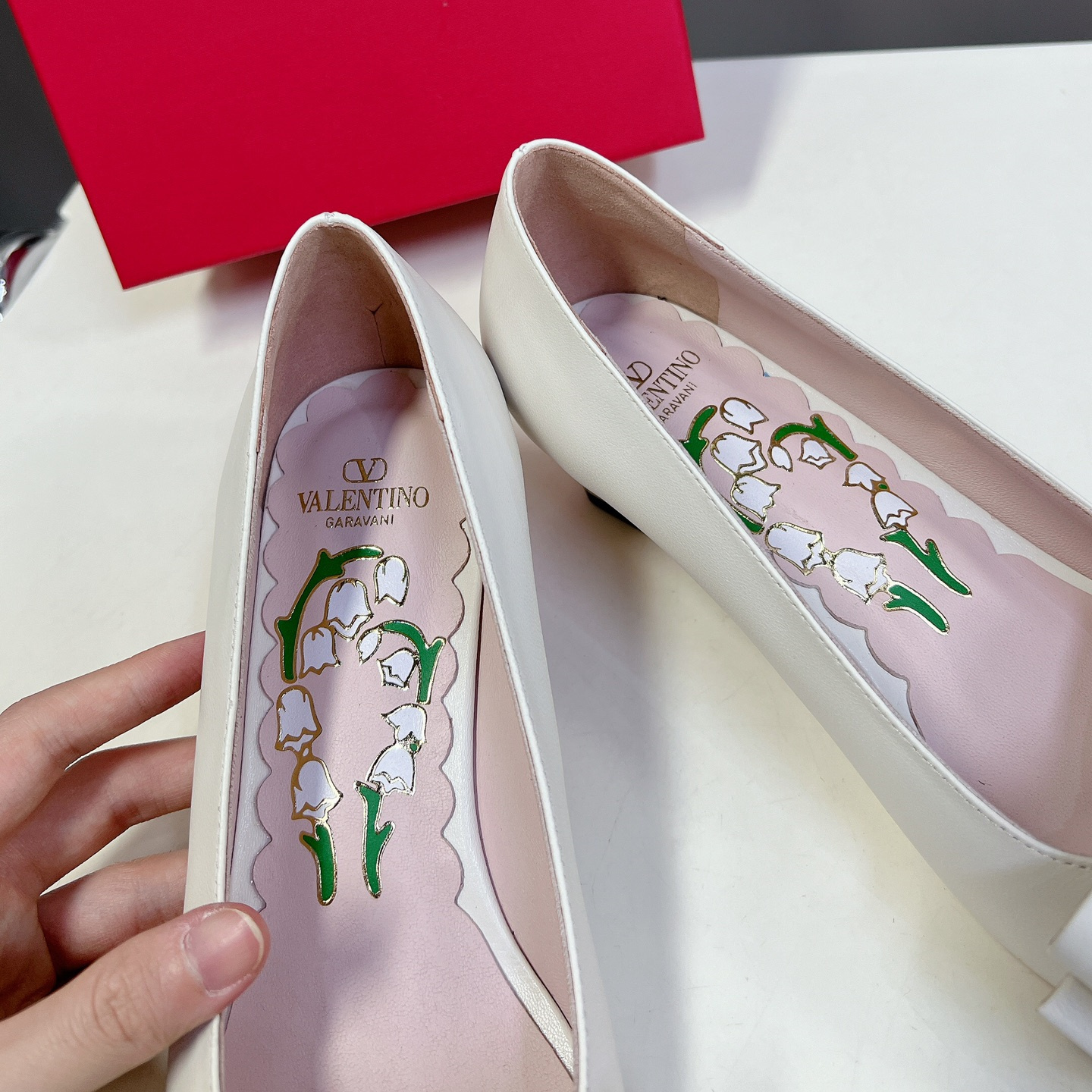 高仿Valentino*6W2S0LC蝴蝶結高踭鞋白色4.5CM免檢版