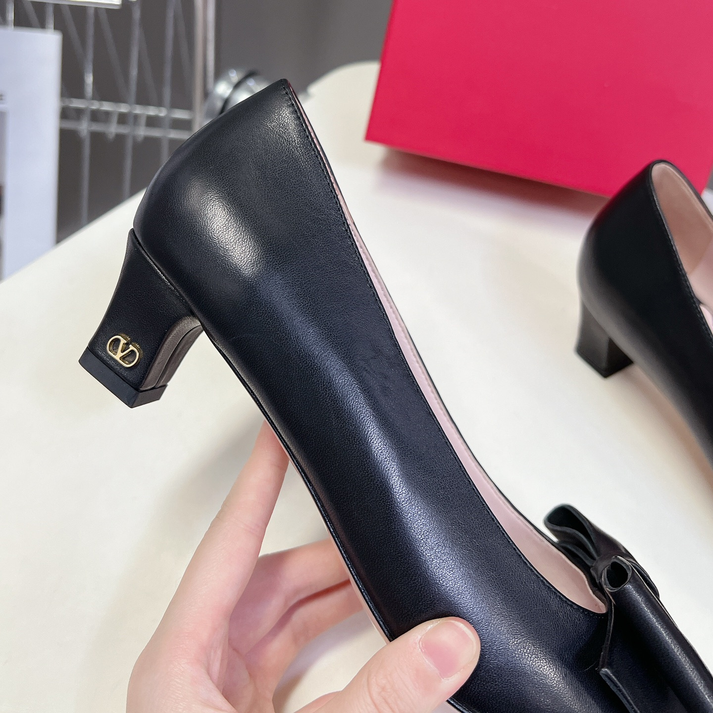 高仿Valentino*6W2S0LB蝴蝶結高踭鞋黑色4.5CM免檢版