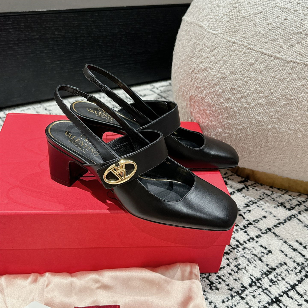 高仿Valentino*5W2S0JP方頭露跟單鞋黑色6CM免檢版