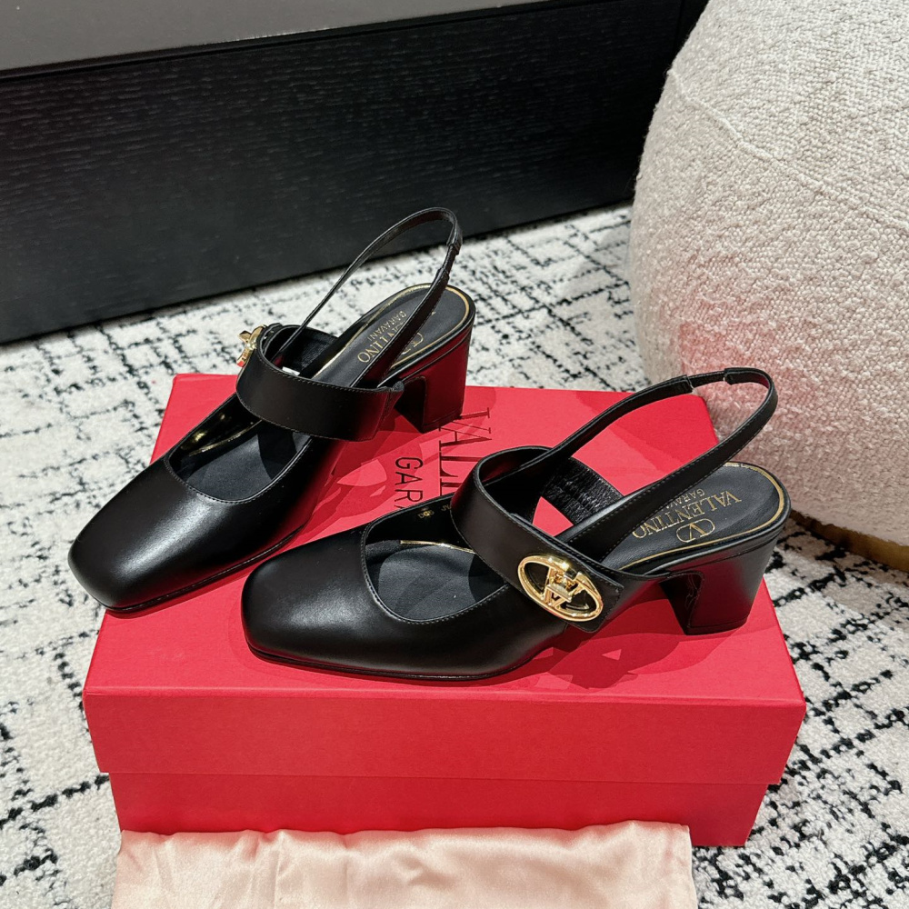 高仿Valentino*5W2S0JP方頭露跟單鞋黑色6CM免檢版