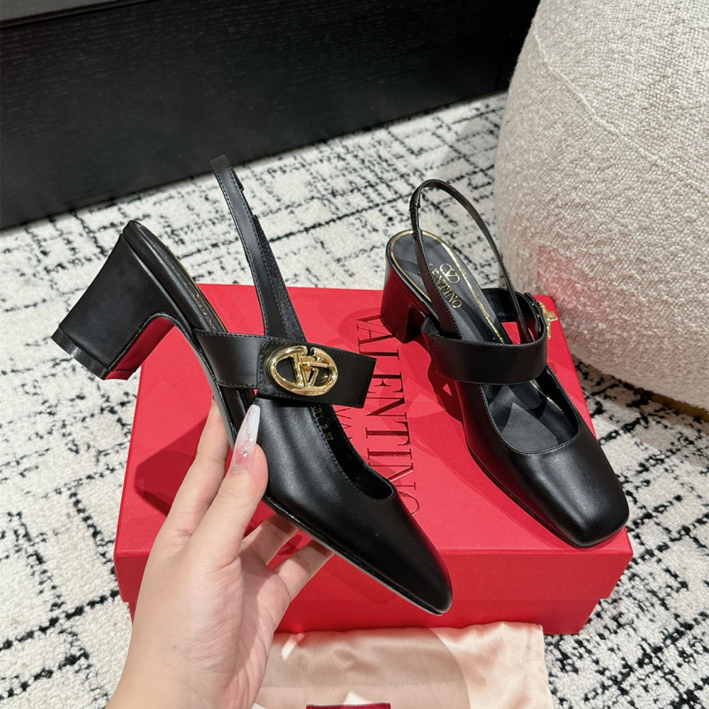 高仿Valentino*5W2S0JP方頭露跟單鞋黑色6CM免檢版