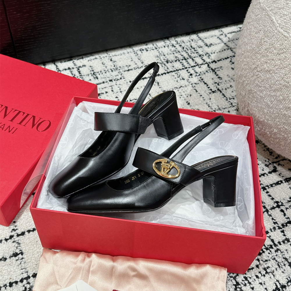 高仿Valentino*5W2S0JP方頭露跟單鞋黑色6CM免檢版