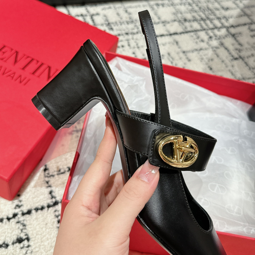 高仿Valentino*5W2S0JP方頭露跟單鞋黑色6CM免檢版