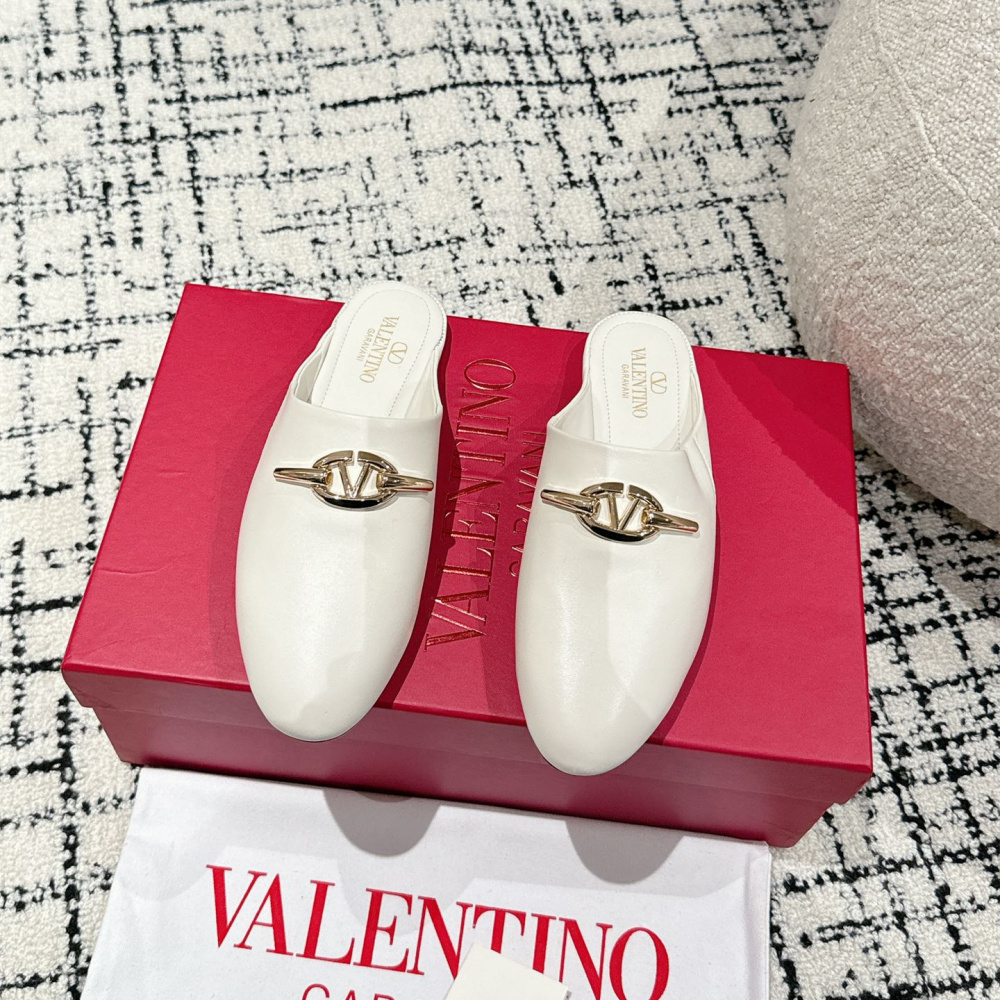 高仿Valentino*4W2S0IT簡約包頭拖鞋小牛皮白色免檢版