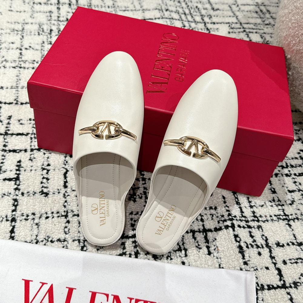 高仿Valentino*4W2S0IT簡約包頭拖鞋小牛皮白色免檢版