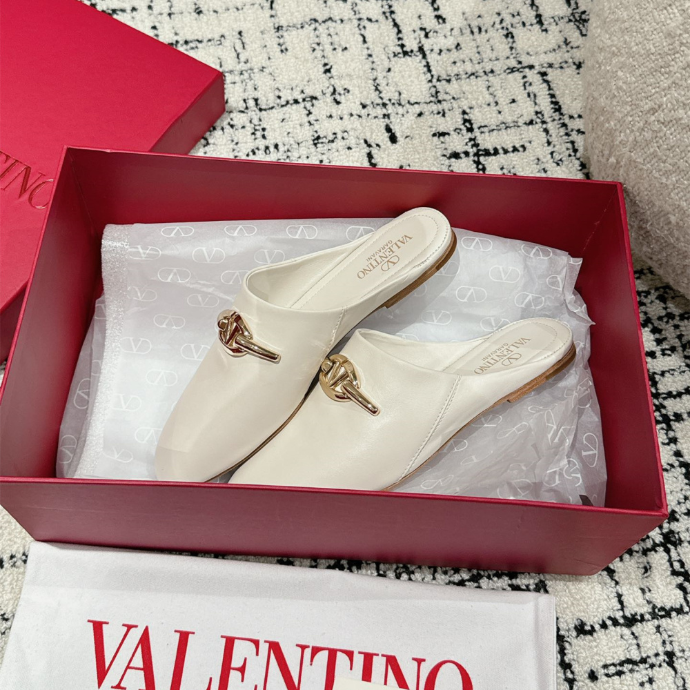 高仿Valentino*4W2S0IT簡約包頭拖鞋小牛皮白色免檢版