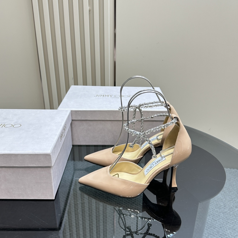 高仿JimmyChoo*J000130尖頭塔扣高踭鞋粉色5CM免檢版