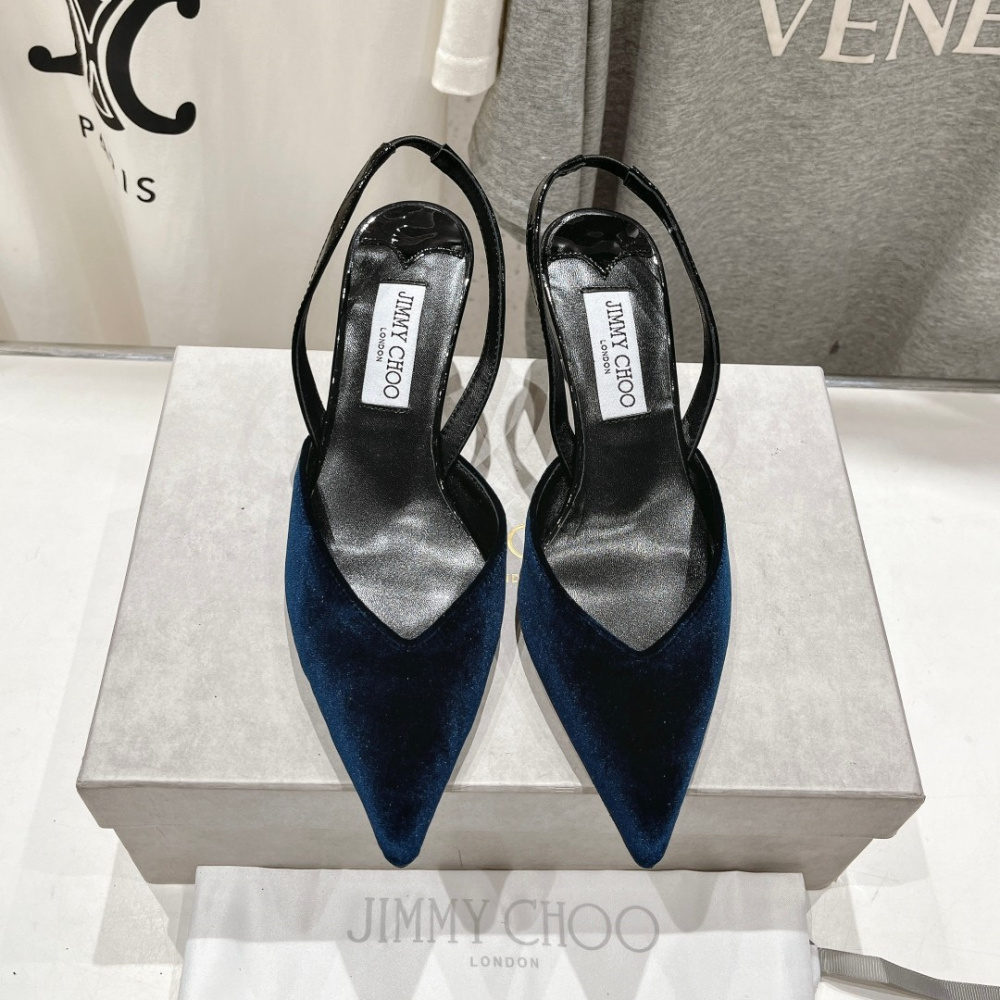 高仿JimmyChoo*MARYANN尖頭絨面高踭鞋6.5CM藍色免檢版