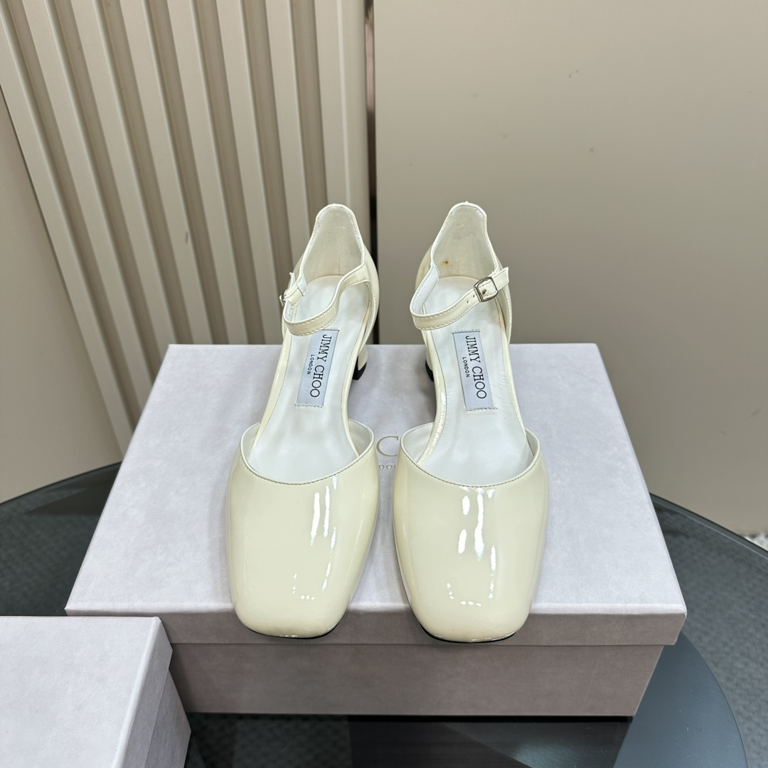 高仿JimmyChoo*PIXIEBG方頭粗踭鞋白色4.5CM免檢版