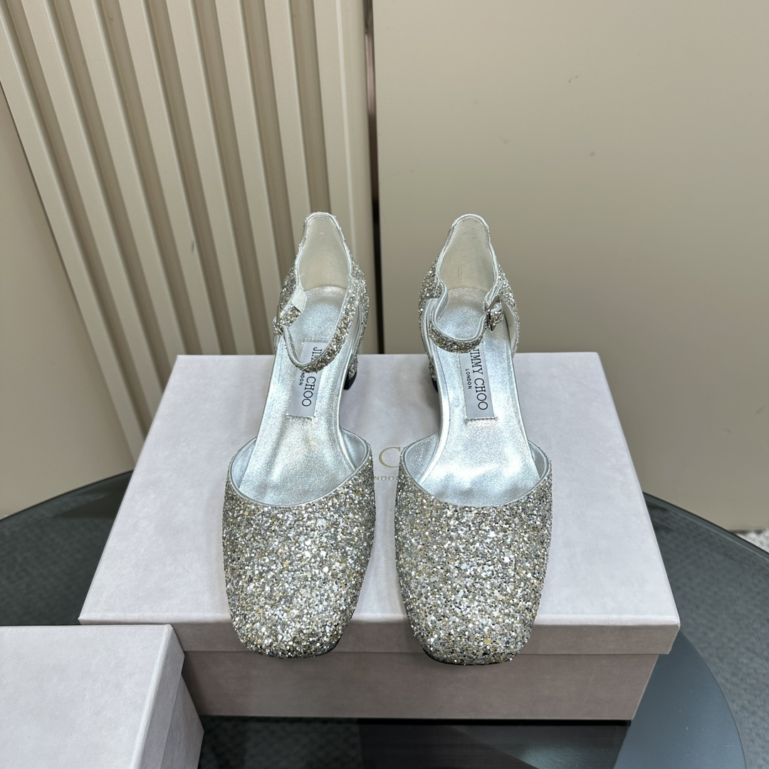 高仿JimmyChoo*PIXIEBX方頭粗踭鞋銀色4.5CM免檢版