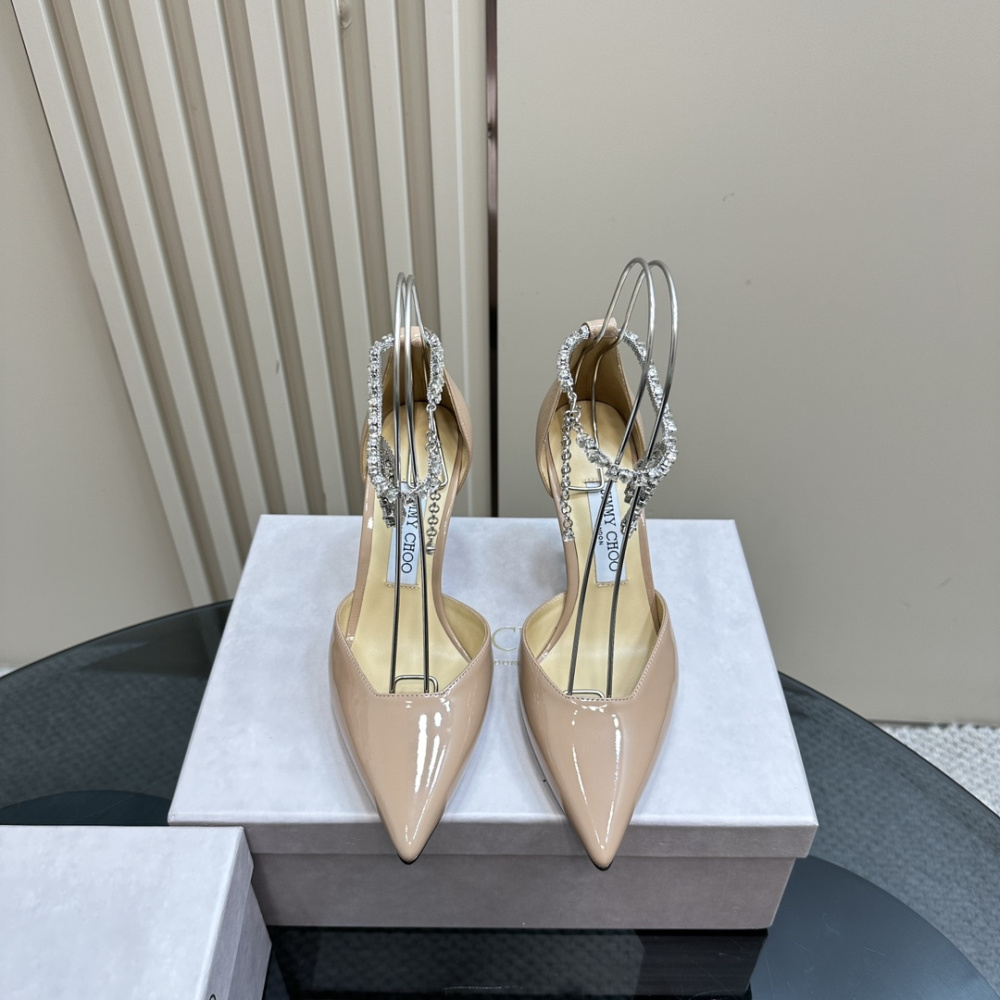高仿JimmyChoo*J000130尖頭塔扣高踭鞋粉色5CM免檢版