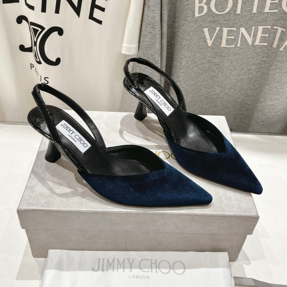 高仿JimmyChoo*MARYANN尖頭絨面高踭鞋6.5CM藍色免檢版
