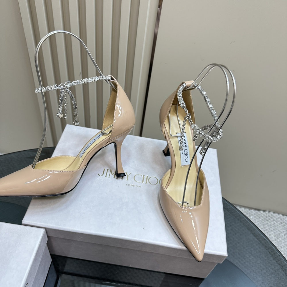 高仿JimmyChoo*J000130尖頭塔扣高踭鞋粉色5CM免檢版