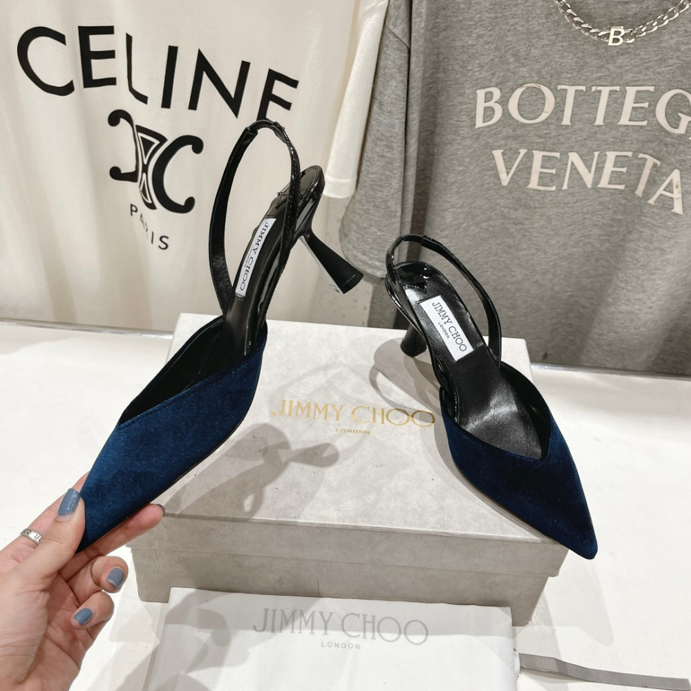 高仿JimmyChoo*MARYANN尖頭絨面高踭鞋6.5CM藍色免檢版