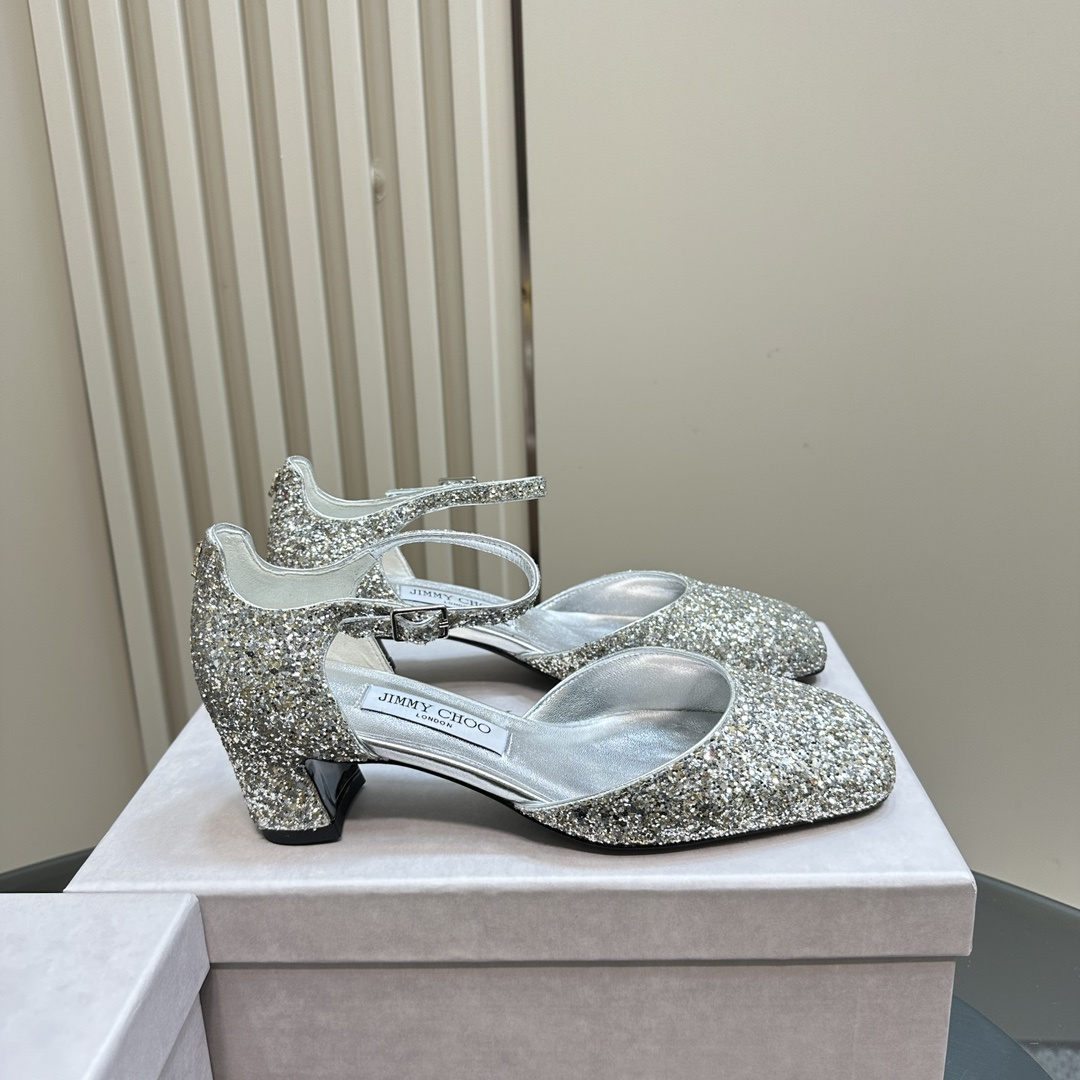 高仿JimmyChoo*PIXIEBX方頭粗踭鞋銀色4.5CM免檢版