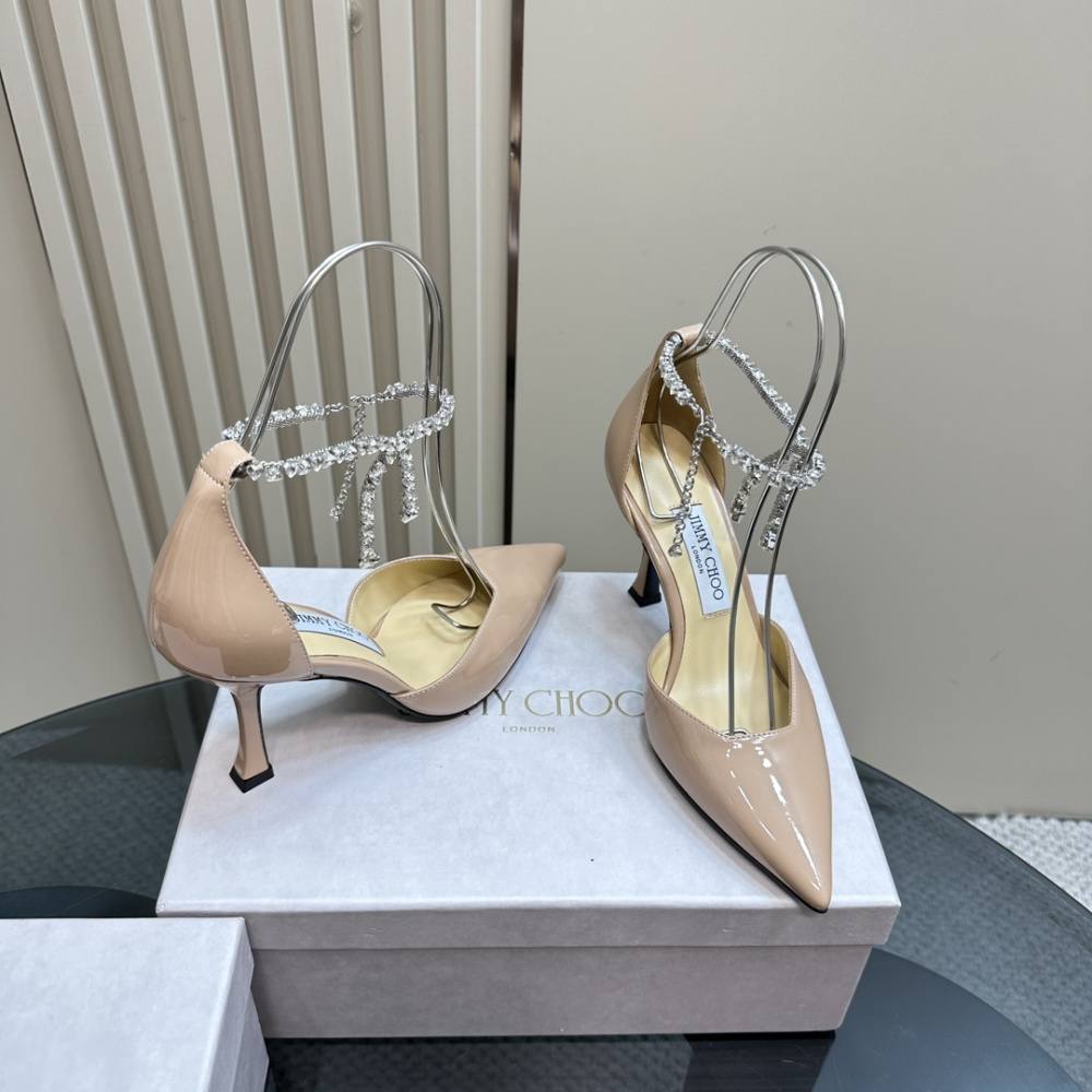 高仿JimmyChoo*J000130尖頭塔扣高踭鞋粉色5CM免檢版