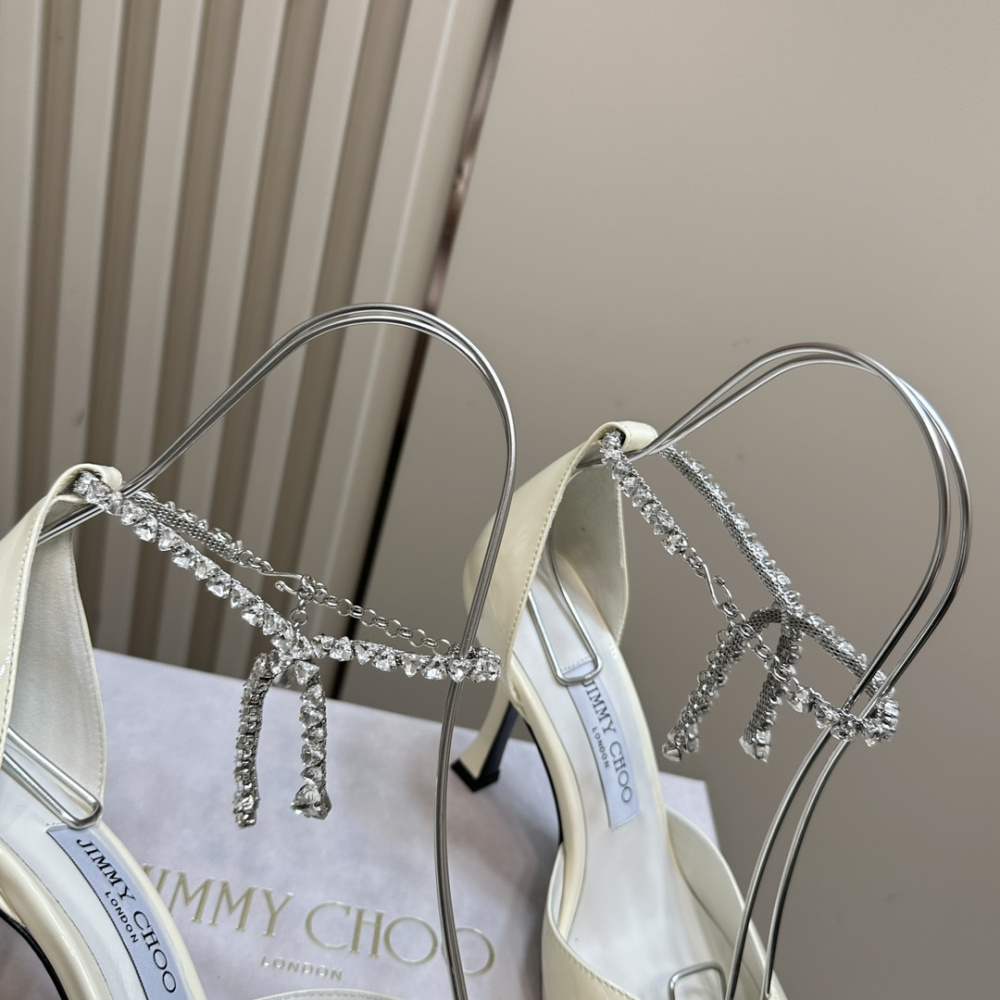 高仿JimmyChoo*J000132尖頭塔扣高踭鞋白色5CM免檢版