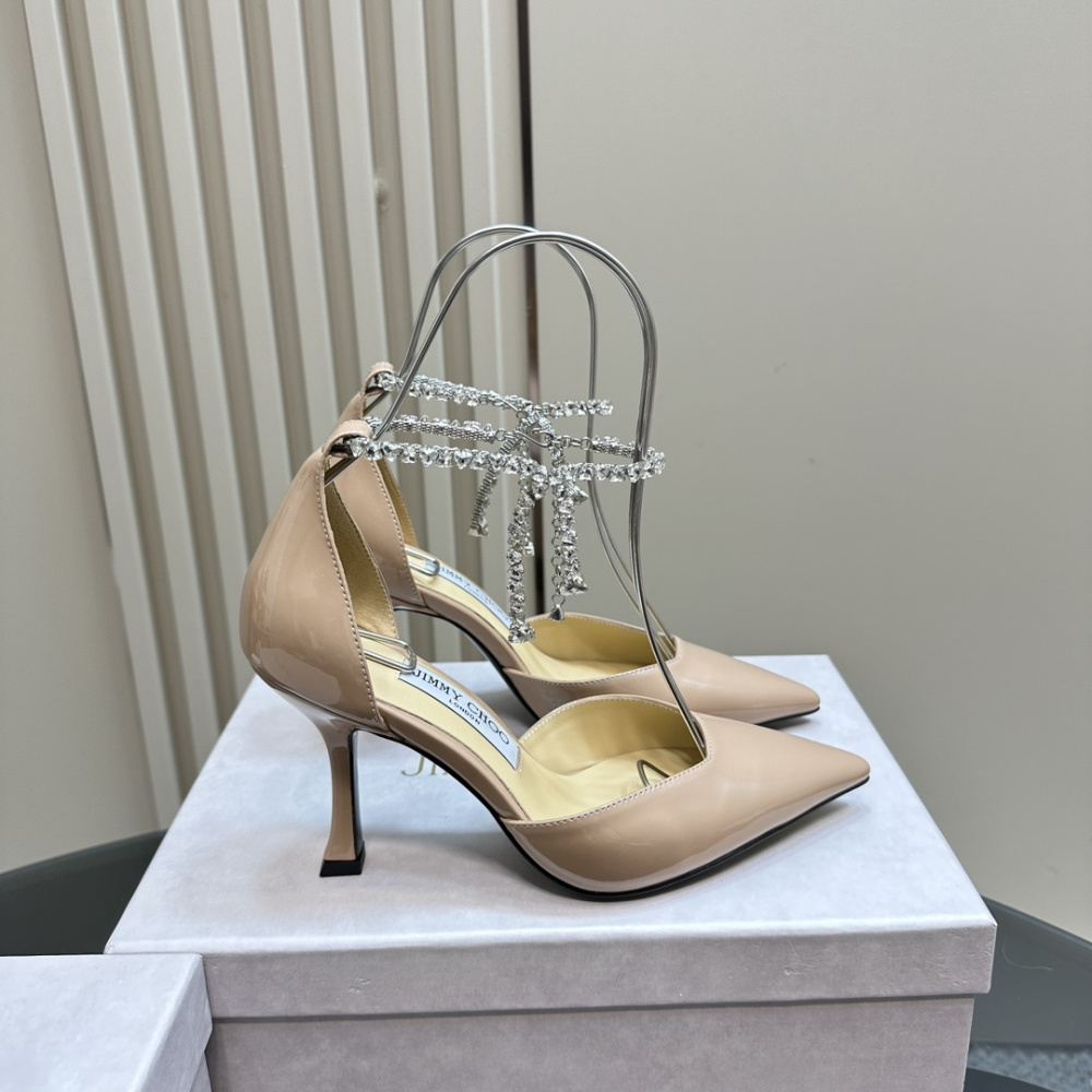 高仿JimmyChoo*J000130尖頭塔扣高踭鞋粉色5CM免檢版
