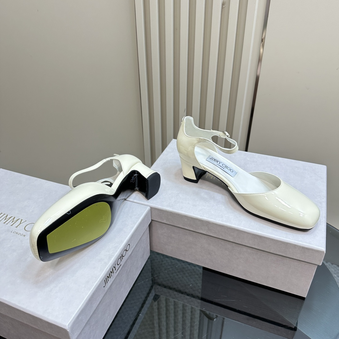 高仿JimmyChoo*PIXIEBG方頭粗踭鞋白色4.5CM免檢版