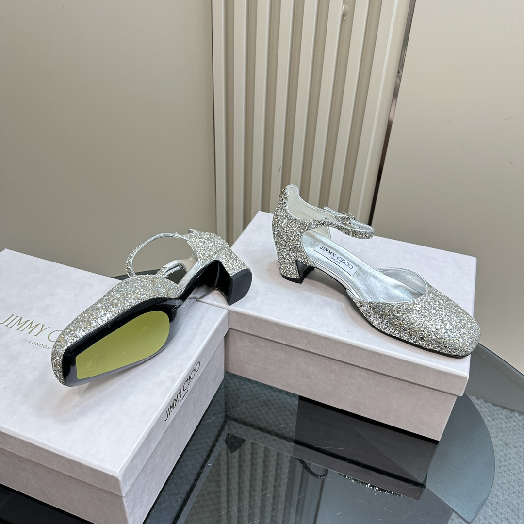 高仿JimmyChoo*PIXIEBX方頭粗踭鞋銀色4.5CM免檢版