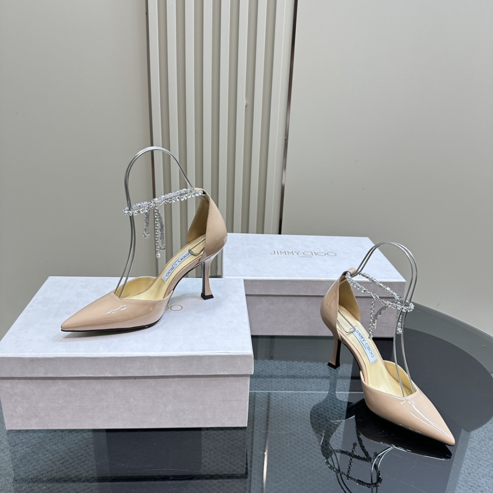 高仿JimmyChoo*J000130尖頭塔扣高踭鞋粉色5CM免檢版