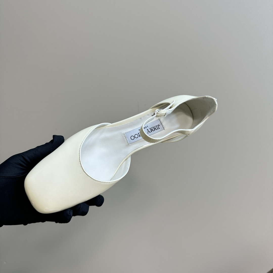 高仿JimmyChoo*PIXIEBG方頭粗踭鞋白色4.5CM免檢版