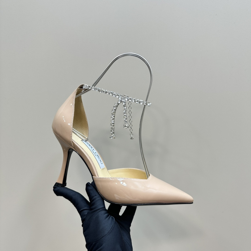 高仿JimmyChoo*J000130尖頭塔扣高踭鞋粉色5CM免檢版
