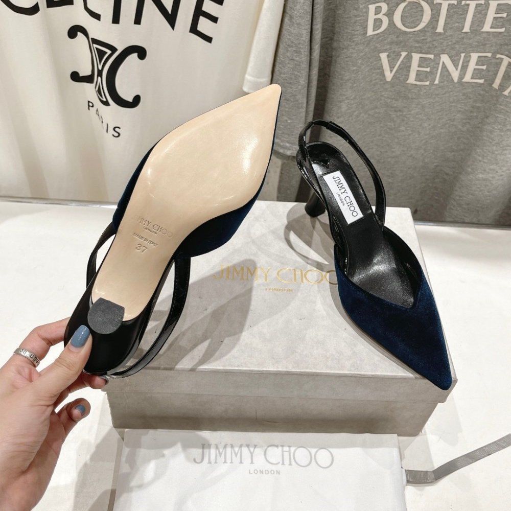 高仿JimmyChoo*MARYANN尖頭絨面高踭鞋6.5CM藍色免檢版