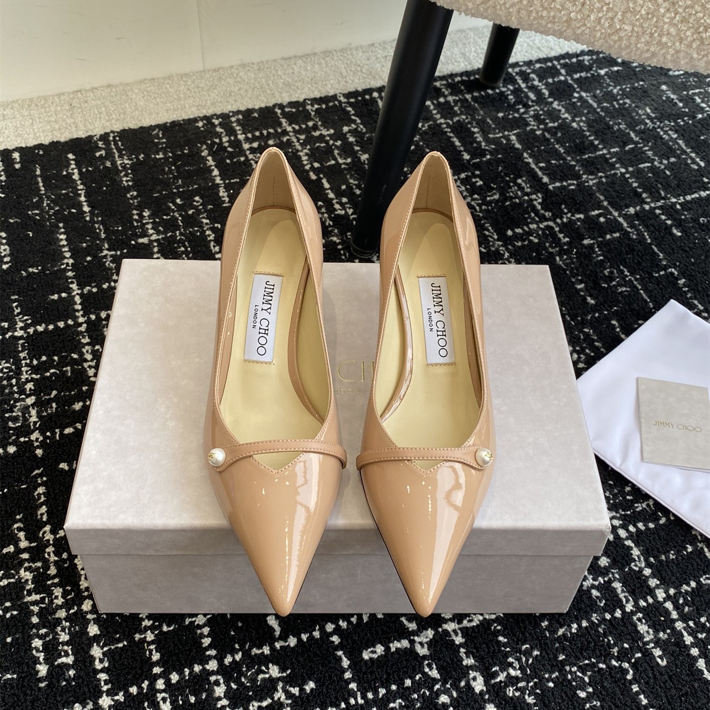 高仿JimmyChoo*ROSALI7水晶漆皮高踭鞋裸色6.5CM免檢版