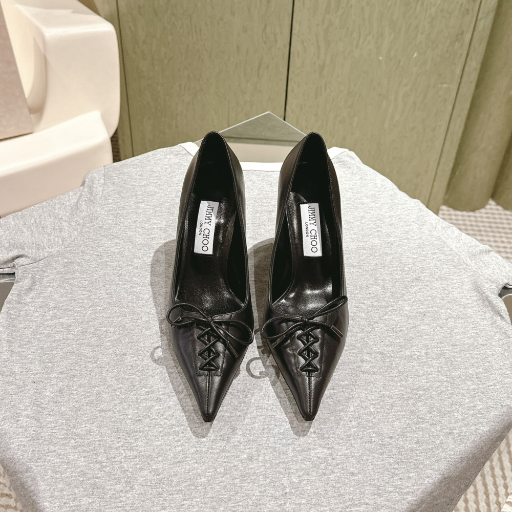 高仿JimmyChoo*SCARLE1尖頭蝴蝶結高踭鞋黑色9CM免檢版
