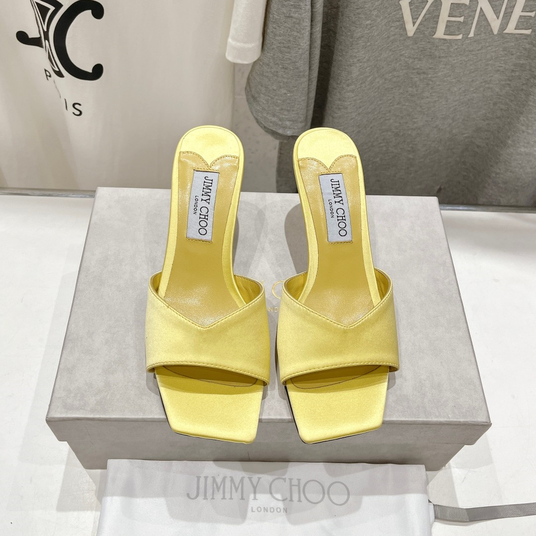 高仿JimmyChoo*SKYE70S方頭一字拖鞋黃色7CM免檢版
