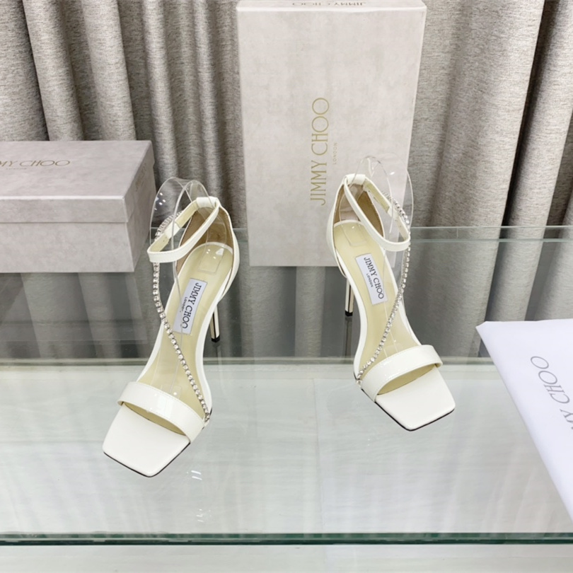 高仿JimmyChoo*TALIKA3方頭塔扣高踭涼鞋白色10CM免檢版