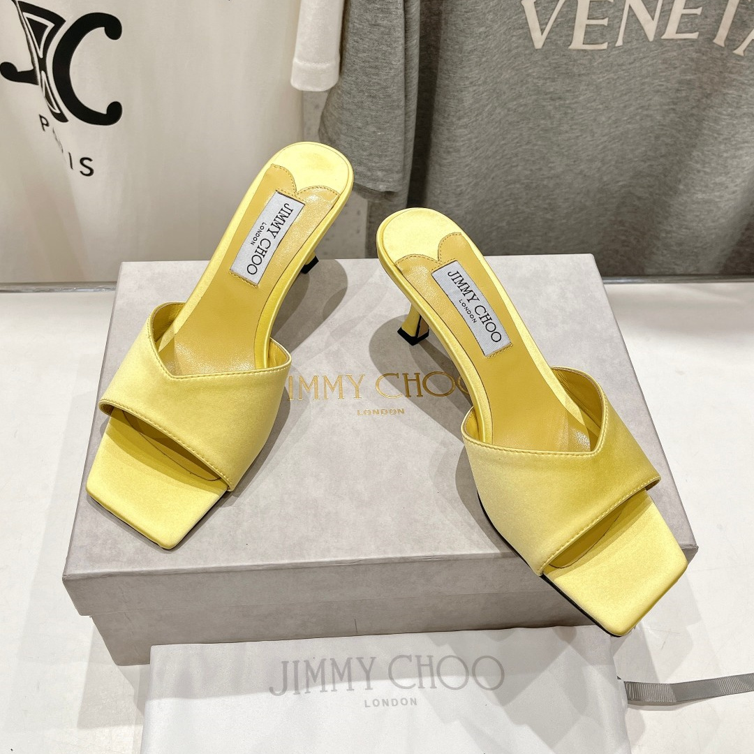 高仿JimmyChoo*SKYE70S方頭一字拖鞋黃色7CM免檢版