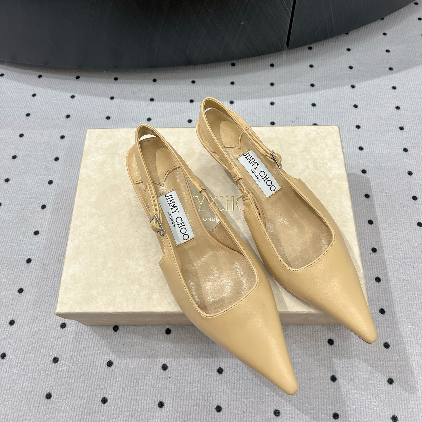 高仿JimmyChoo*AMEL50N尖頭塔扣高踭鞋膚色4.5CM免檢版