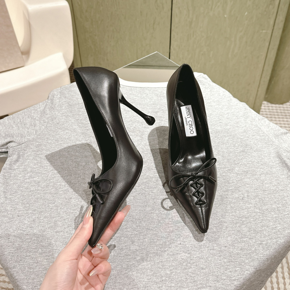 高仿JimmyChoo*SCARLE1尖頭蝴蝶結高踭鞋黑色9CM免檢版