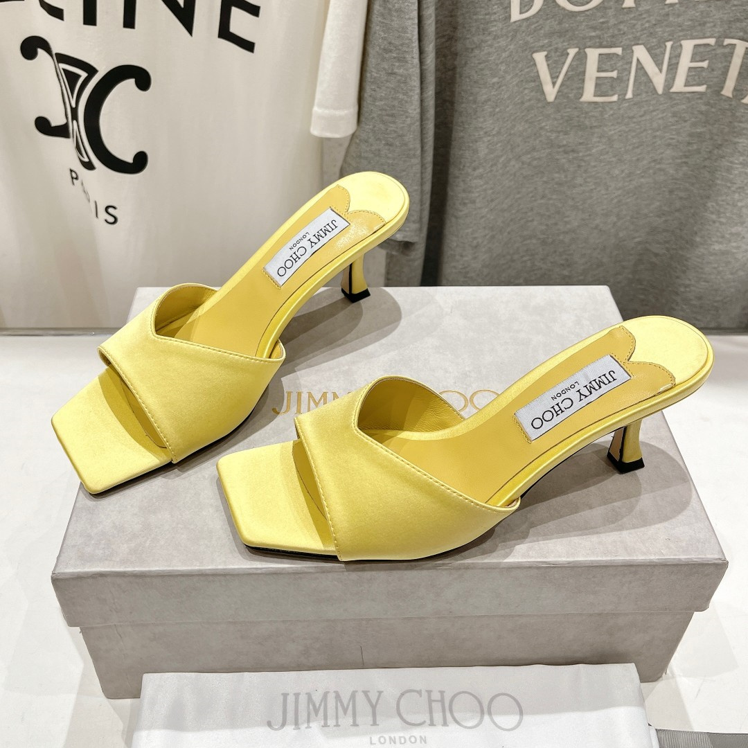 高仿JimmyChoo*SKYE70S方頭一字拖鞋黃色7CM免檢版