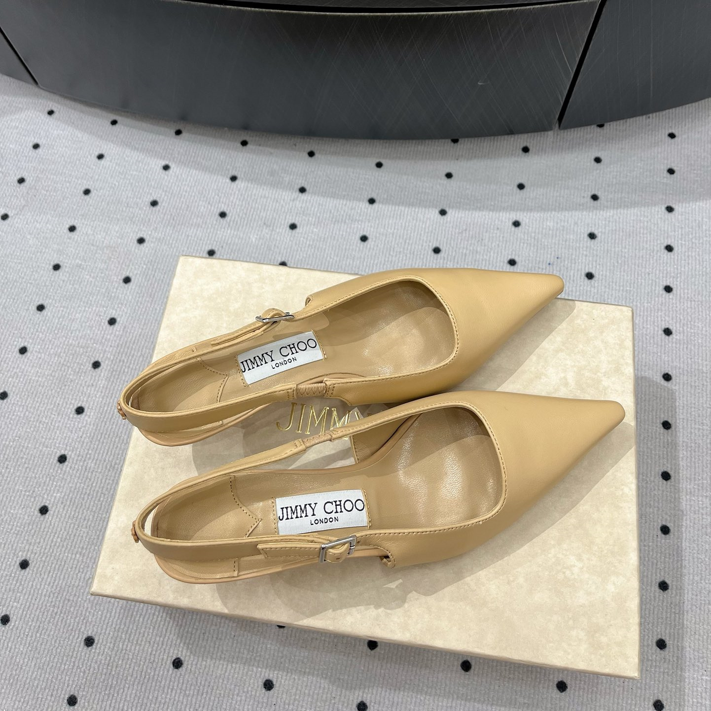 高仿JimmyChoo*AMEL50N尖頭塔扣高踭鞋膚色4.5CM免檢版