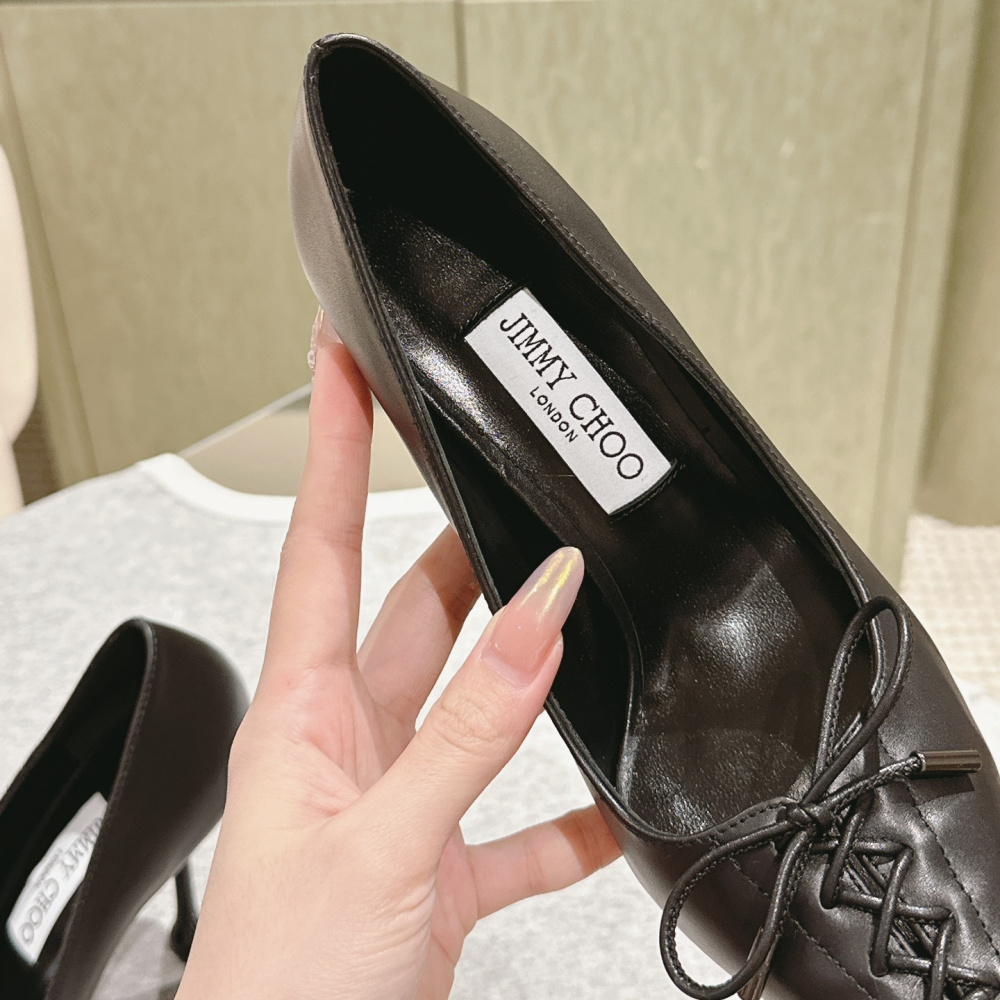 高仿JimmyChoo*SCARLE1尖頭蝴蝶結高踭鞋黑色9CM免檢版