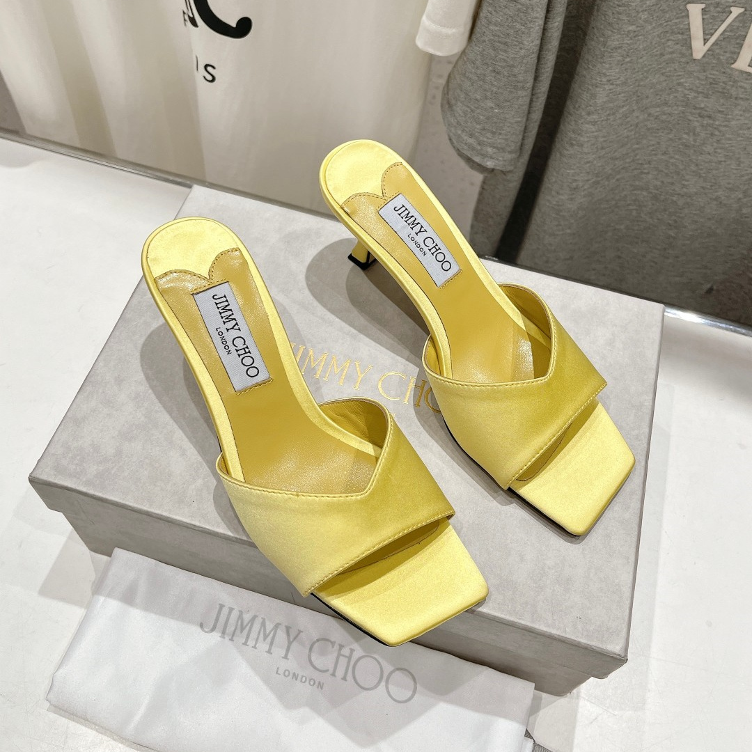 高仿JimmyChoo*SKYE70S方頭一字拖鞋黃色7CM免檢版