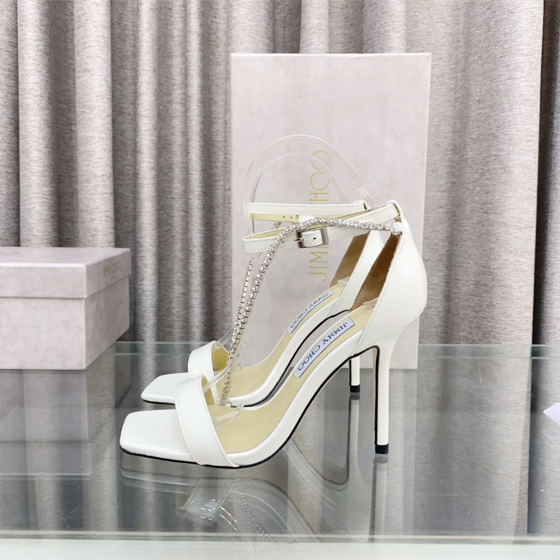 高仿JimmyChoo*TALIKA3方頭塔扣高踭涼鞋白色10CM免檢版